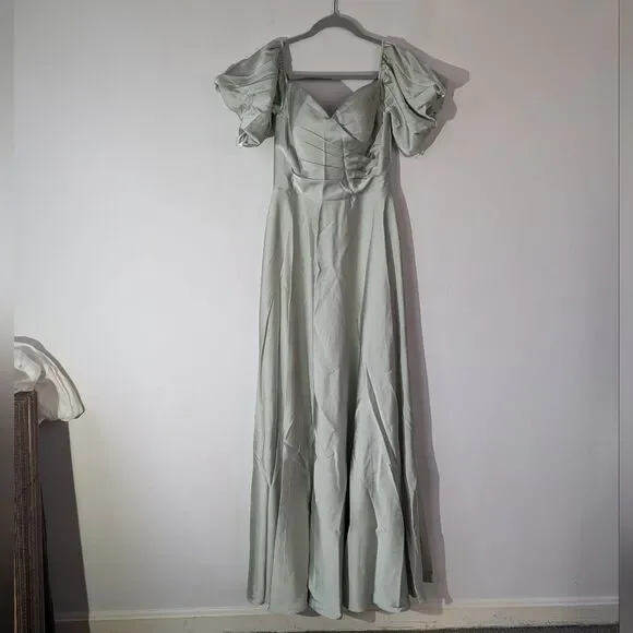 AW. Bridal Sage Green Dey Maxi Bridesmaid Dress Size 4 - Picture 4 of 11